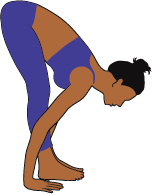 Cartoon Black Woman in Ardha Uttanasana, or standing half forward fold, a yoga posture.
